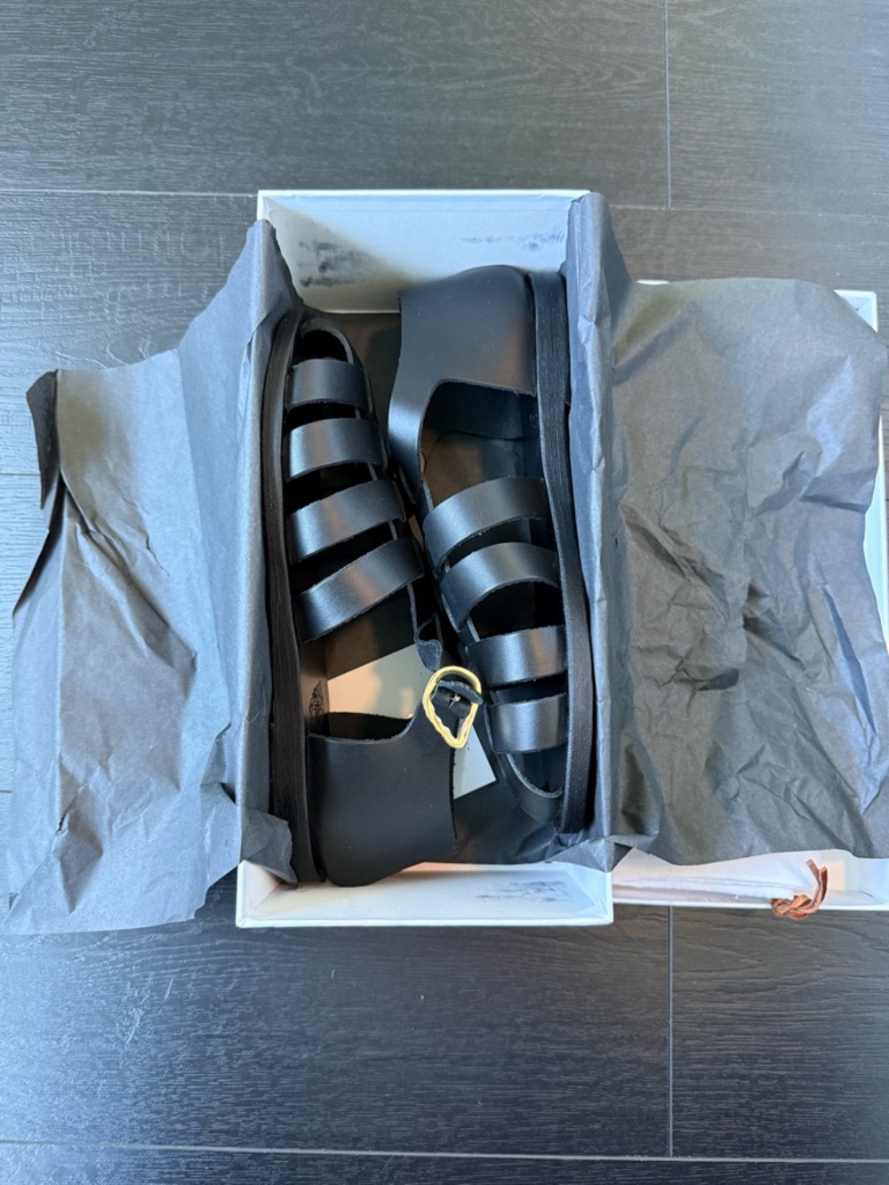 New Ancient Greek Sandals Black Leather Fisherman Sandals - Picture 3 of 7